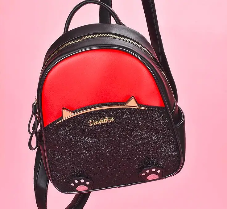 

Angelatracy 2019 New Arrival Cat Metal Bling Cute Panelled Pow Student Girl Sequins PU Women Shoulder Bags Backpack Book Bag