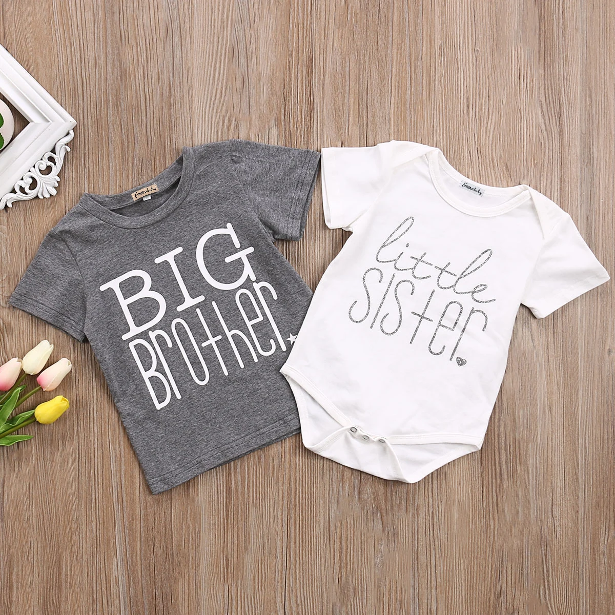Emmababy T-shirt Borther And soeur Clthoes Fynny | T-shirt grand frère petite sœur, body en coton manches courtes avec lettres, hauts