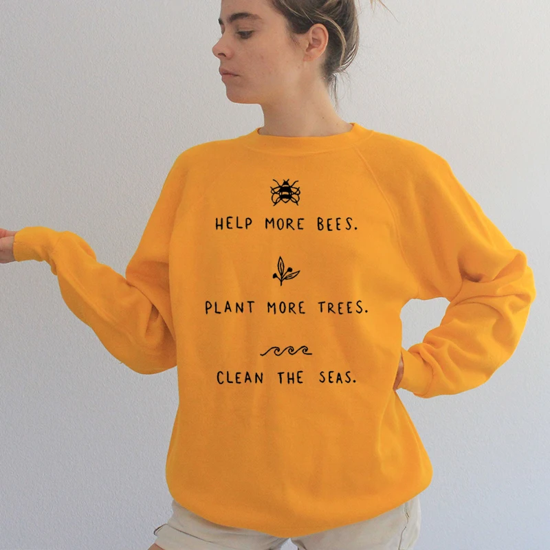 

Help More Bees Harajuku Sweatshirts Pink Clothing Plant More Trees Womens Hoodies Pullover Save The Earth Streetwear Shirts Gai