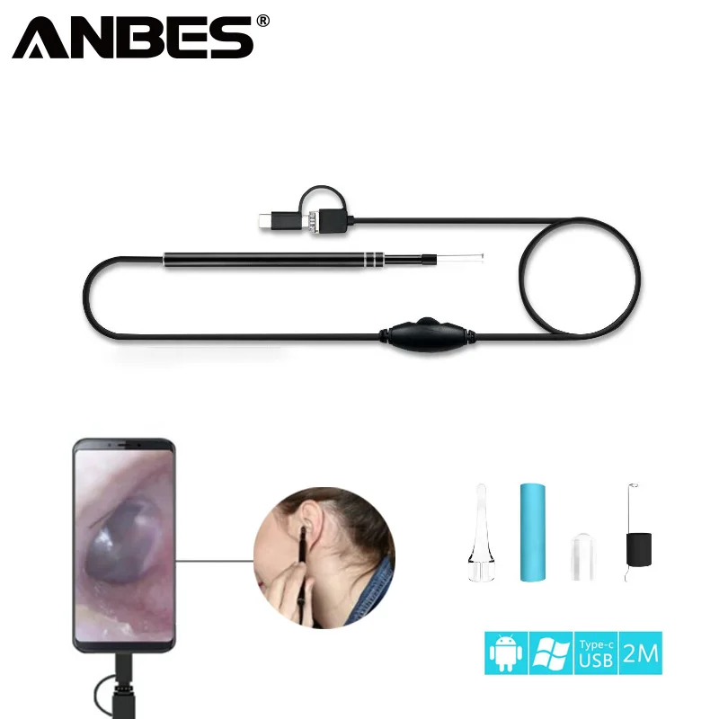 ANBES USB эндоскопа Визуальный очистки уха эндоскоп Многофункциональный уха чистого ложку Earpick отоскоп 1 Мини Камера Ухо Уход