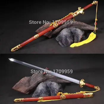 

Chinese Handmade WuShu Sword TaiChi/KungFu Qing Swords Jian Edge Sharp Folded Pattern Steel/Red Wood Scabbard