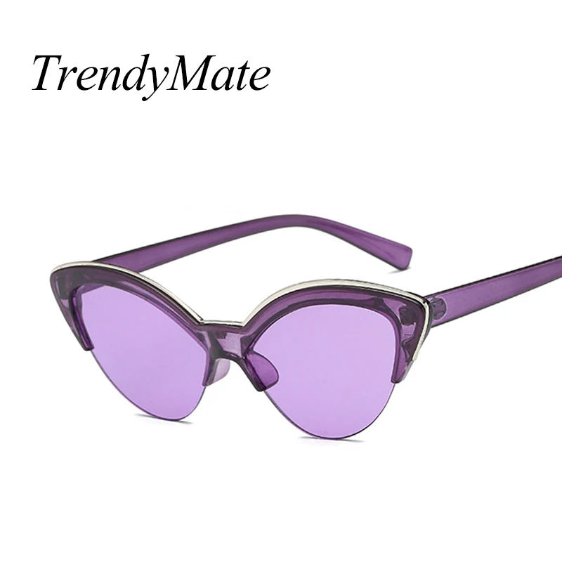 

Luxury Vintage Sunglasses Woman Purple Brand Retro Shades Points Big Cat Eye Half Frame Sun Glasses Ladies Female Sunglass 5184M