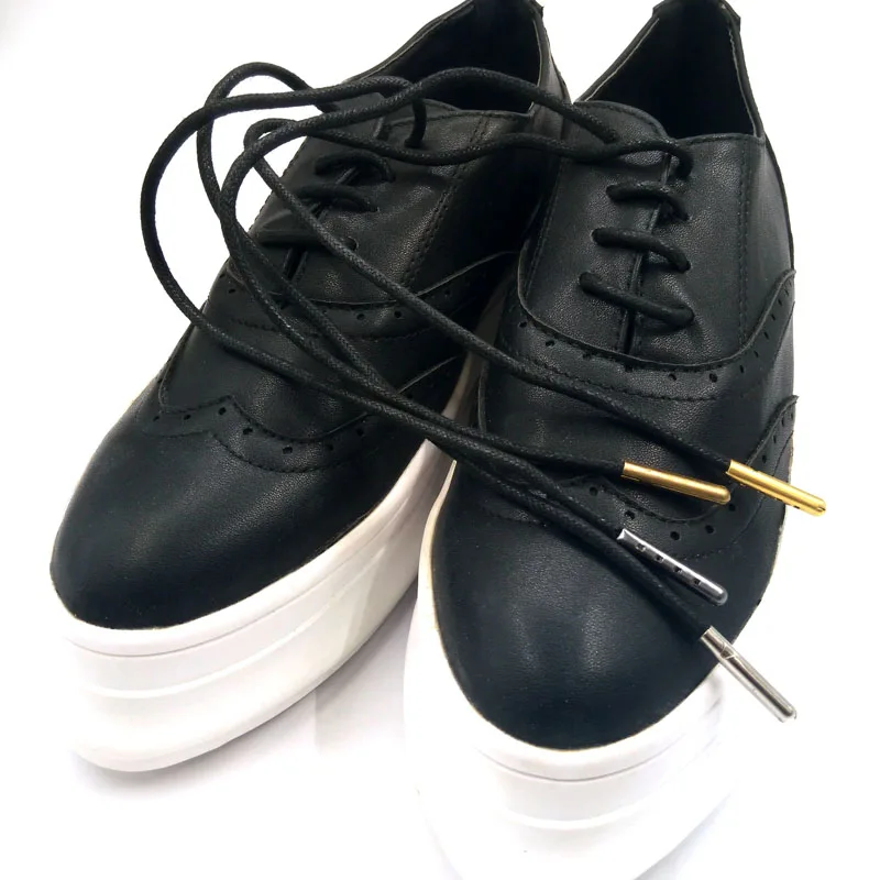 1-12 Pairs Dark Gray  High Quality Unise Laces Waxed Round Shoelaces Sneaker Solid Polyester Twisted Shoes Metal Head Shoelaces