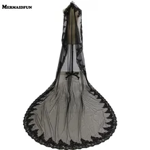 Реальные фотографии черные кружевные свадебные вуали один Слои 3 м собор Длинные свадебная Фата с расческой Свадебные головные аксессуары