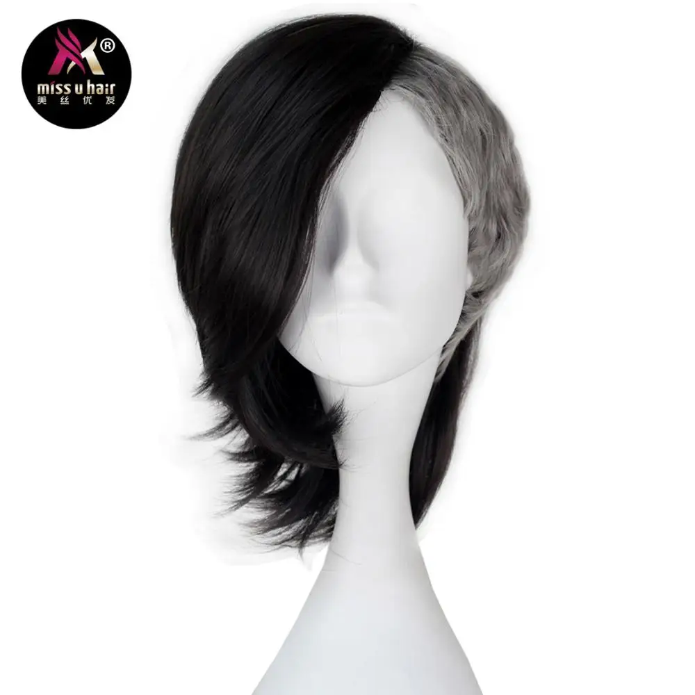 Miss U волосы для мужчин маска производитель волос Короткие прямые волны Черный Серебряный Серый Цвет Косплей Костюм Хэллоуин парик для взрослых