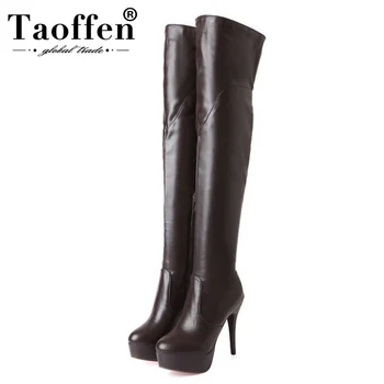 

Taoffen Sexy Over The Knee High Boots Women High Heels Slim Finger Platform Shoes women Fashion Boots Leather Pu Size 34-45