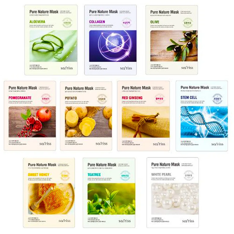 

Best Korea Cosmetics Secriss Pure Nature Mask 10pcs / lot ( of each types ) Skin Care Facial Mask Sheet 3D Moisture Face Mask