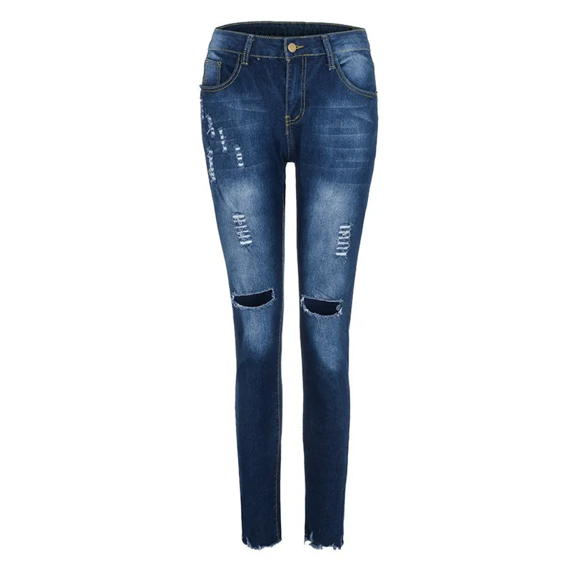 Fashion short jeans woman 2018 Jeans Denim Hole Female Mid Waist Stretch Slim Sexy Pencil mujer robe femme Pants O22#N (2)