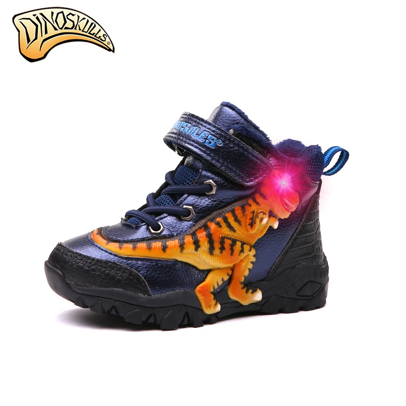 

Dinoskulls 2019 Boys Winter Boots Children Snow Boots for Kids Led Light Up Winter Warm Fleece Shoes T-REX Shoes botas 27-34#