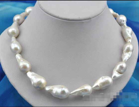 

DD Wholesale FREE SHIPPING 18"27mm baroque white reborn keshi pearl necklace