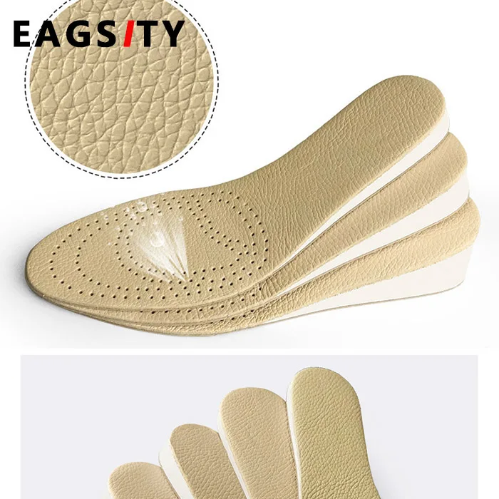 

EAGSITY Double Layer Genuine Leather Insole oxford brogue sneaker Invisible Height Increasing insole men or women