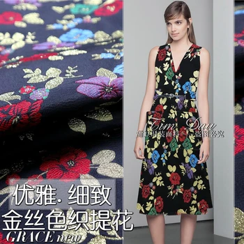 

143cm gold silk jacquard brocade fabric fashion dress windbreaker jacket brocade fabric dress jacquard fabric wholesale cloth
