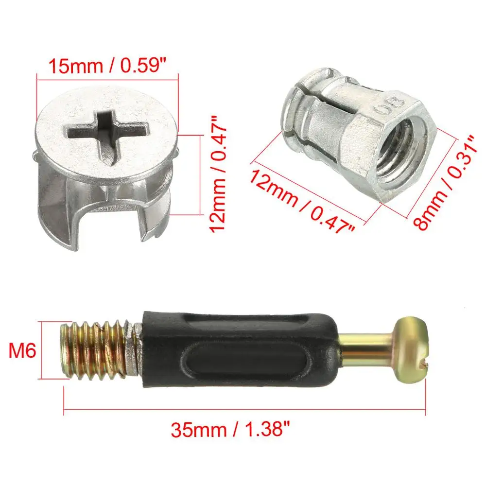 Uxcell New Hot 20 Sets Furniture Side Connecting 13x10mm 15x12mm Cam Fitting Dowel Pre-inserted Nut Joint Connector Fastener