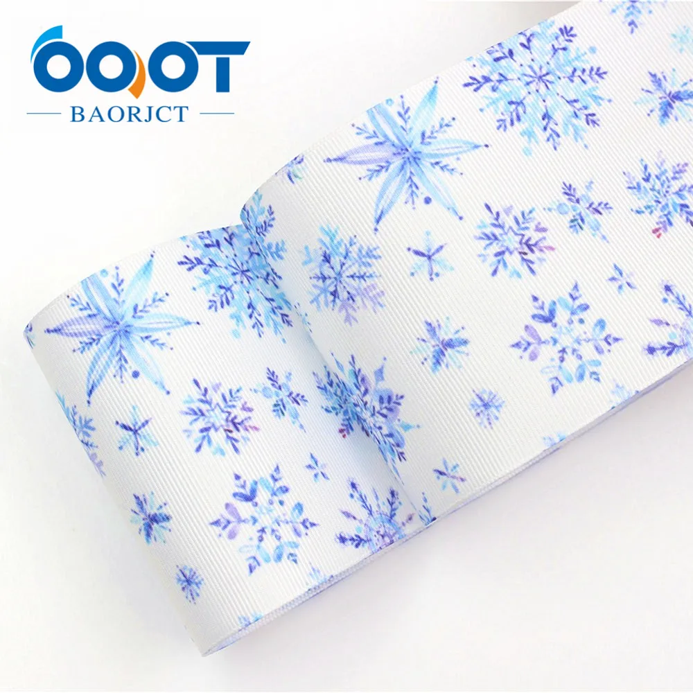 

555,3"(75mm)Grosgrain Ribbon Christmas snowflake Printed Tape 10y DIY Head Accessoris Wrapping Decorative Holiday Decorations