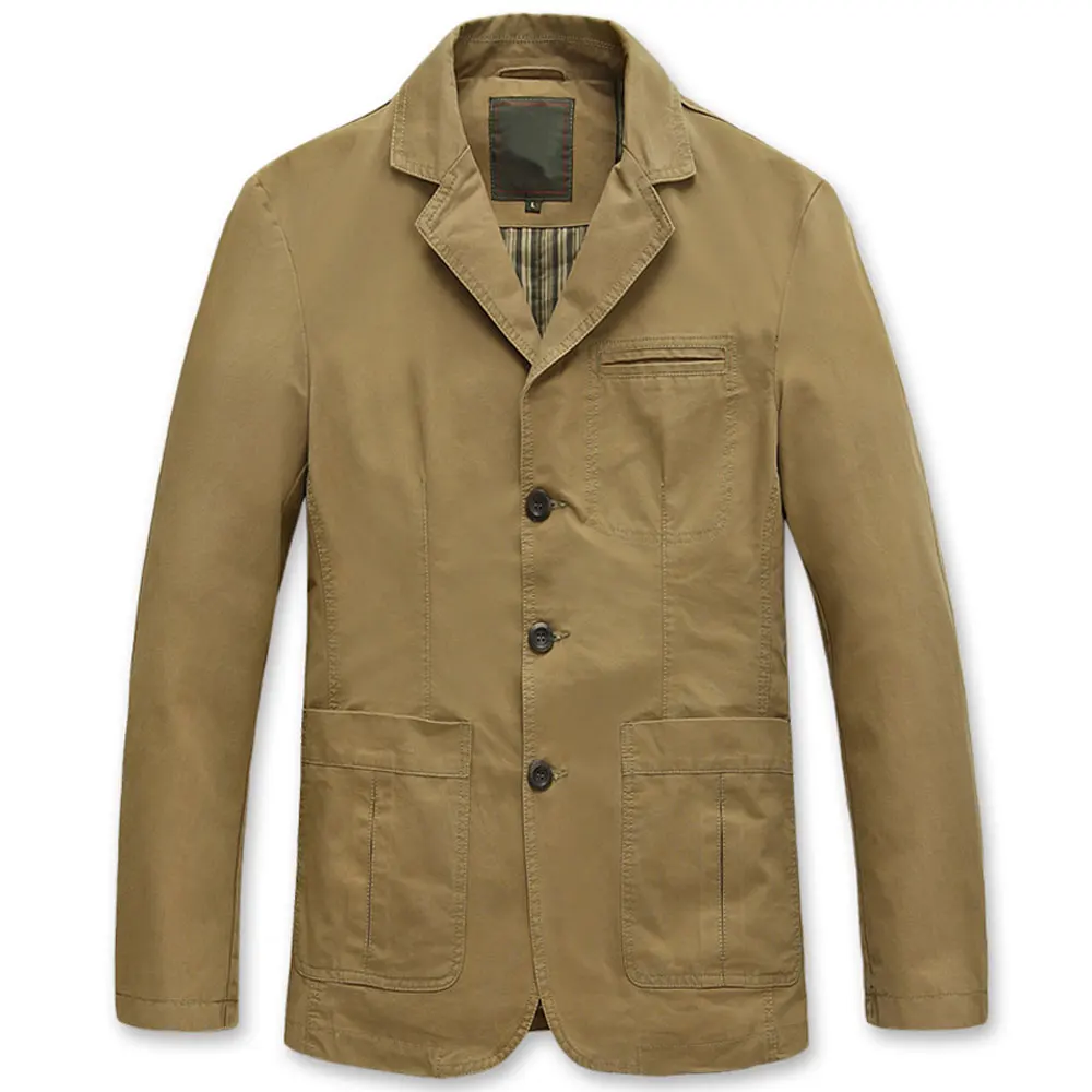 Высокое качество S-4XL Для мужчин куртка повседневная брендовая чистого хлопка цвета хаки блейзер пальто человек Весенний костюм пальто мужской черный тонкий пиджаки - Цвет: Хаки