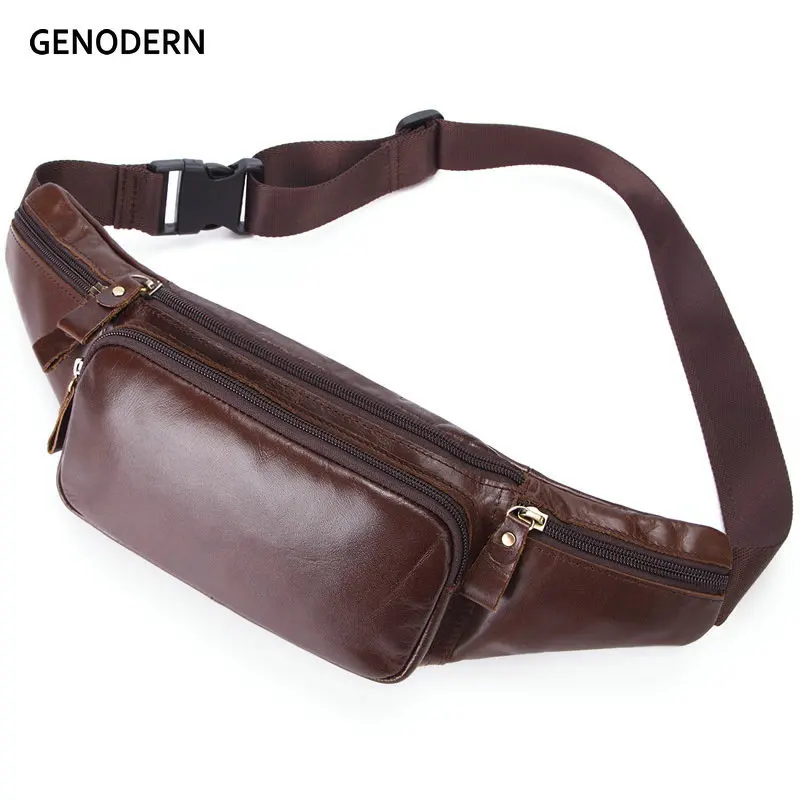 

GENODERN Vintage Men Waist Pack Genuine Leather Male Waist Bag Retro Chest Bag for Men Top Men Bags