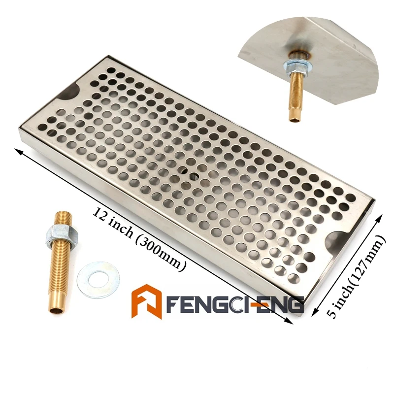 

Surface Mount Drip Tray with Drain, 12"L x 5"W x 3/4H, 304 Stainless Steel, Homebrew Beer Drip Tray Free Shipping