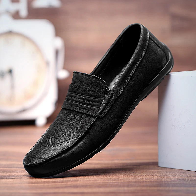 QWEDF Men Genuine Leather Shoes Slip On Black Shoes Real Leather Loafers Mens Moccasins Shoes Italian Designer Shoes X7-64