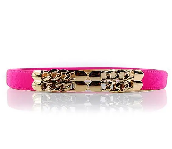 Gold chain buckle ladies belts, women&#39;s dress element belt, elegant gold chain dress elastic ...