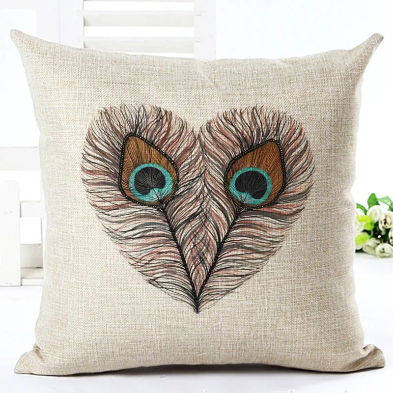 Nordic Style Feather Printed Modern Minimalist Linen Cotton Cushion For Sofa Home Car Decorative ...