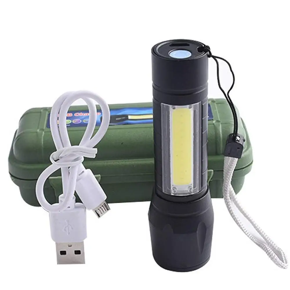 Micro-USB-Charging-Powerful-3W-XPE-COB-LED-Mini-Zoom-Rechargeable-Flashlight-with-Plastic-Gift-Box