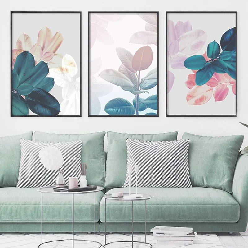 

Abstract Wall Art Canvas Painting Modern Home Decor , Leaves Watercolor Nordic Posters Print Botanical Pictures for Living Room