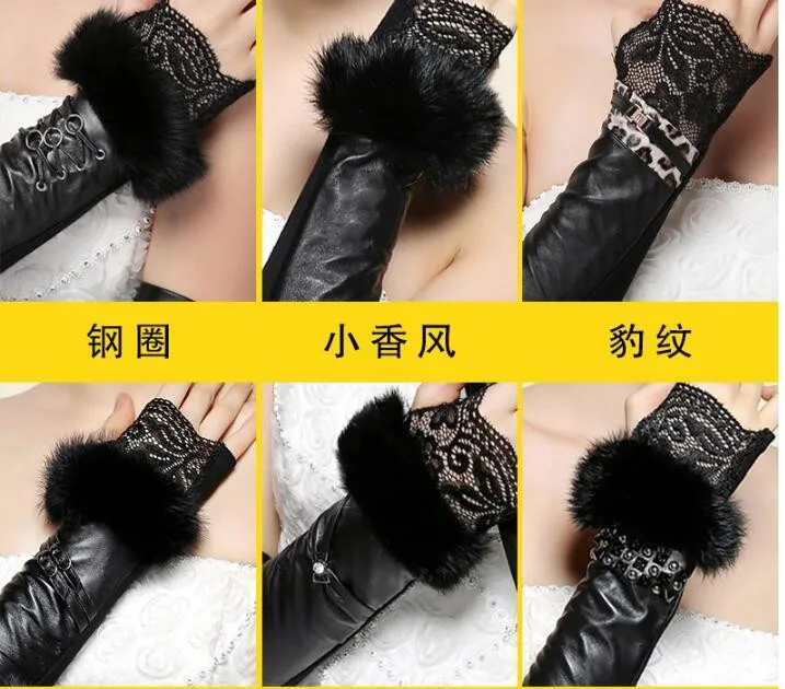 Осенние женские перчатки, женские кожаные перчатки, полупальцевые перчатки, кружевные манжеты с бантом