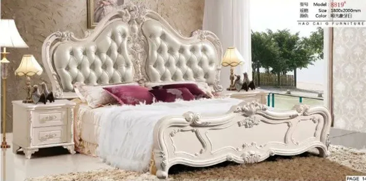 Современные европейские кровать из массива дерева модная кожаная обувь с перфорацией; Туфли-французская мебель для спальни king size HC007