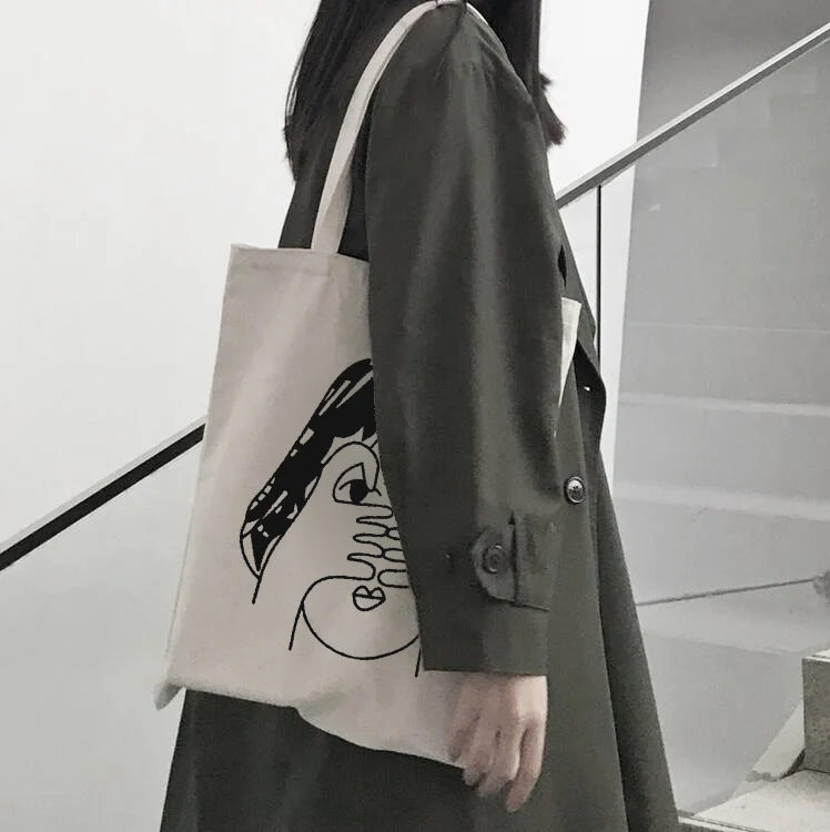 

Fashion Soft Zipper Abstract Printing Women Canvas Handbags 2019 New Female Casual Simple Students School Bags Shoulder Bags