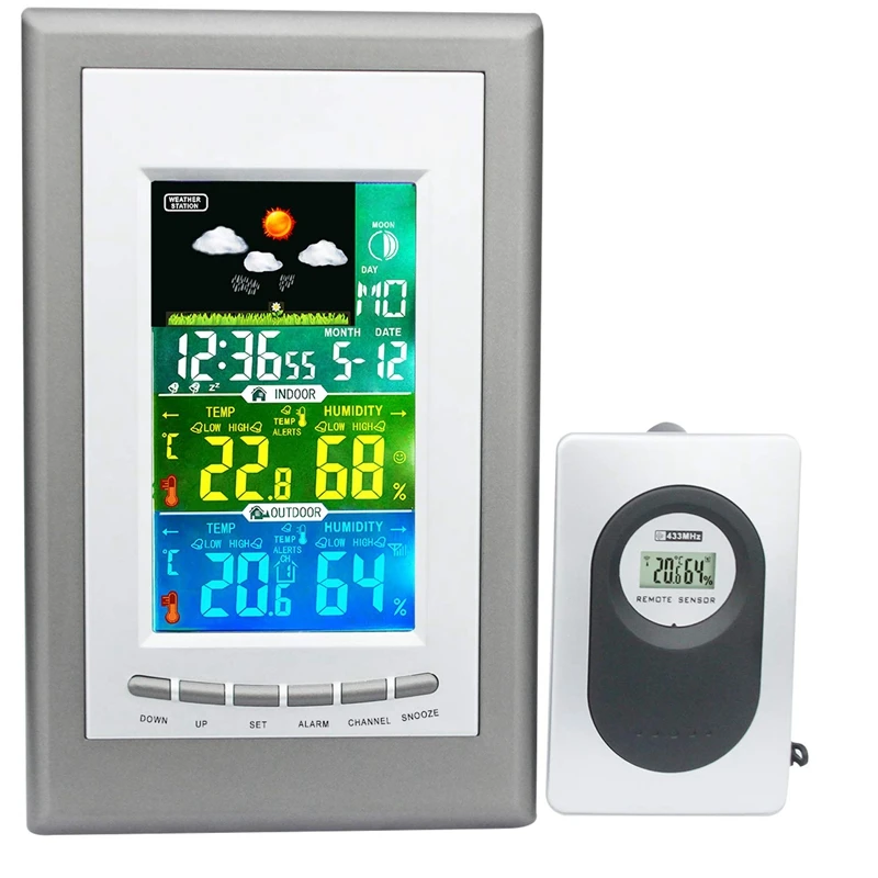 Multifunction Color Weather Station with Indoor and Outdoor Wireless Sensor Barometer Thermometer Hygrometer Weather Forecast