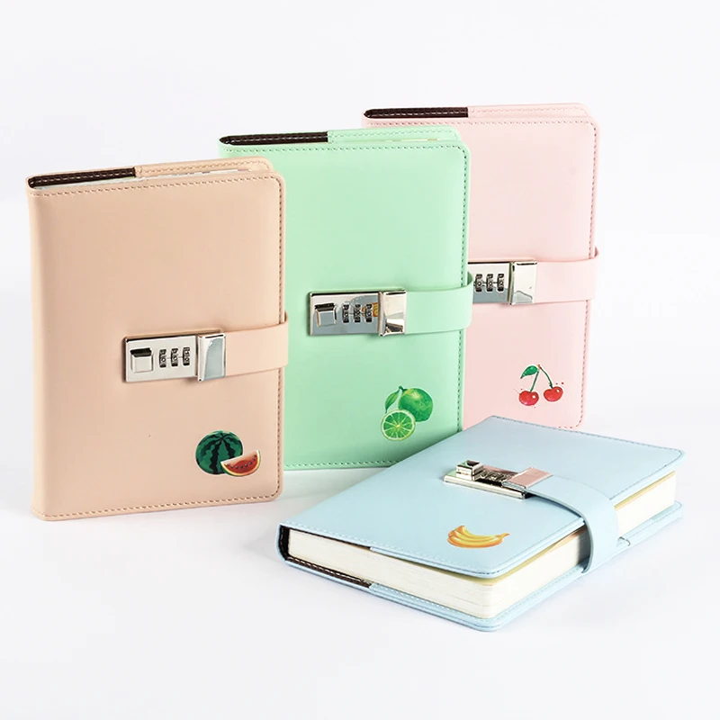 

Fromthenon Cute fruit Notebook with lock A5 vintage diary color paper monthly Weekly Plan Planner bullet journal gift Stationery