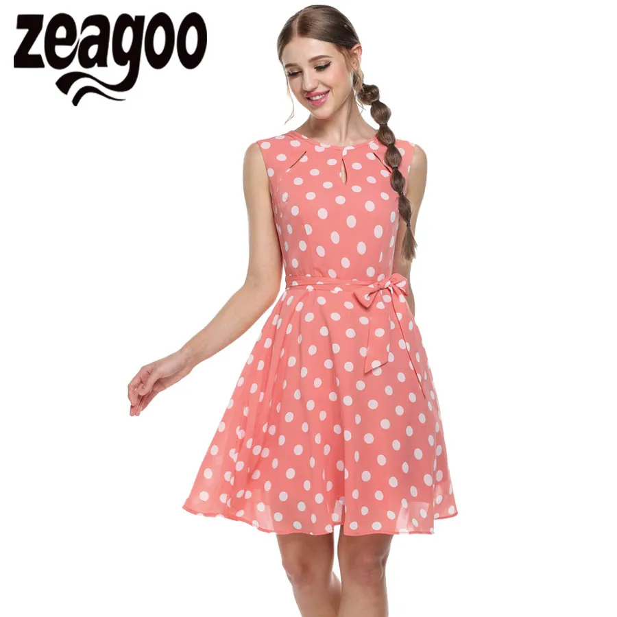Zeagoo 2018 sexy letní šaty tištěný šifon elegantní ležérní lukové šaty Party Dress vestidos mujer White Pink Blue Black XXL