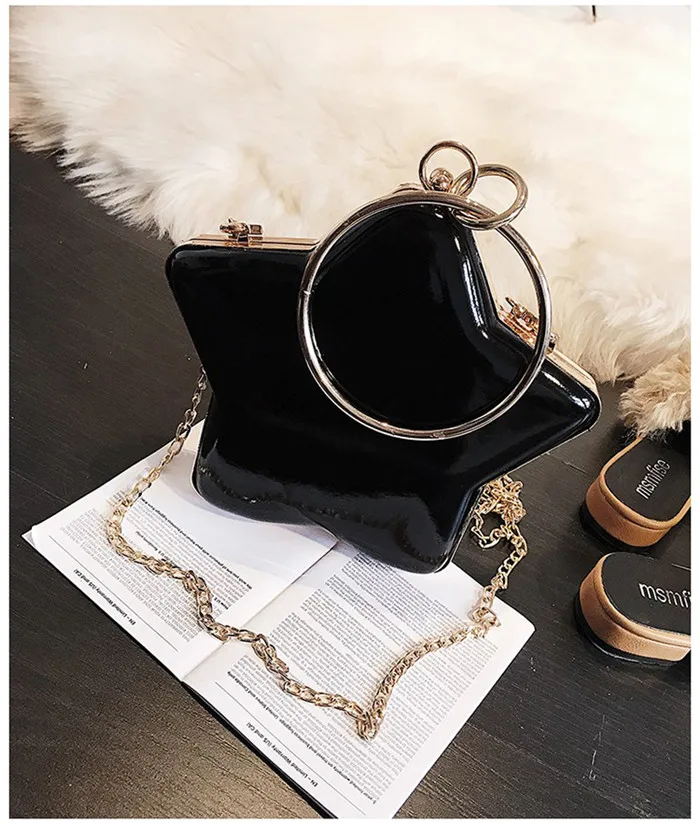 Black TOYOOSKY, модный клатч в форме звезды, Женская круглая металлическая ручка, вечерняя сумочка, женские сумки на цепочке, сумки через плечо, bolsa feminina - Цвет: Black