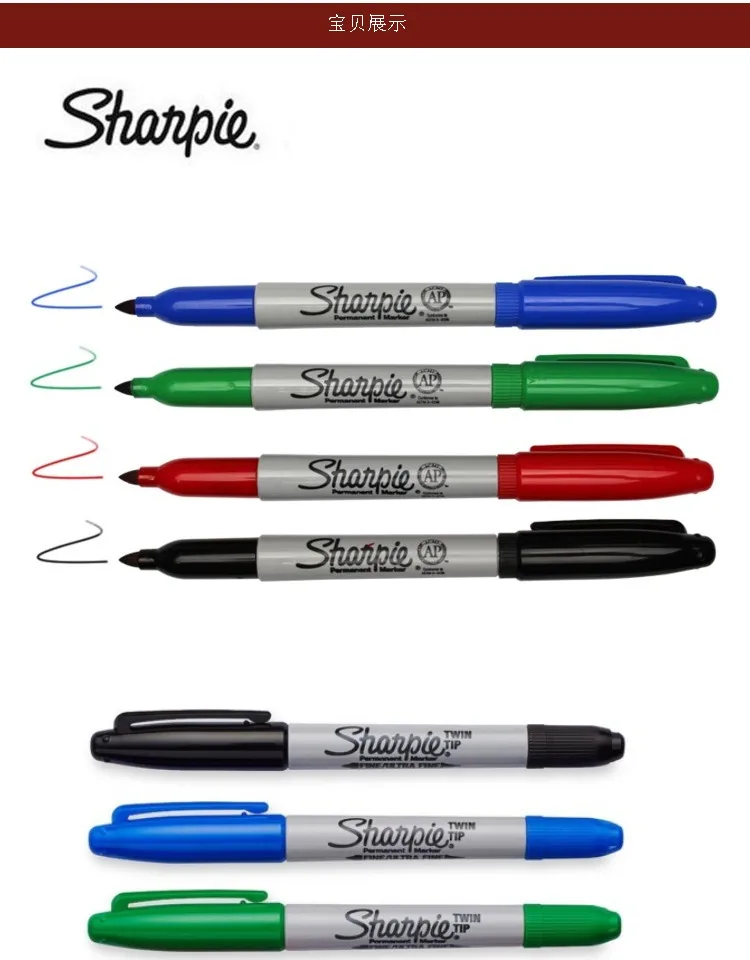 12pcs American Sharpie 37002 Permanent Marker Ultra Fine Point Oil  Waterproof Ink Black Blue White Paint