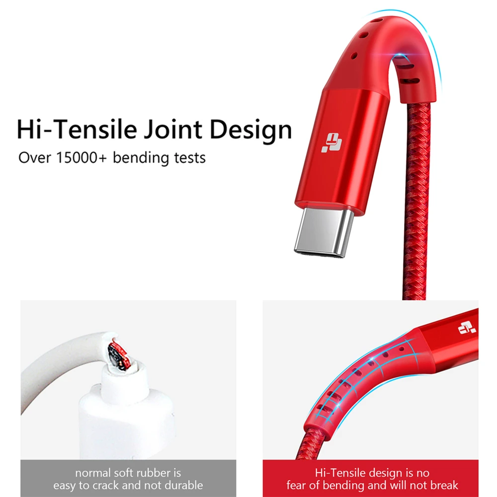 TIEGEM USB نوع C كابل لسامسونج S9 S8 سريع تهمة نوع-C الهاتف المحمول شحن سلك USB C كابل ل Xiaomi mi9 Redmi ملاحظة 7