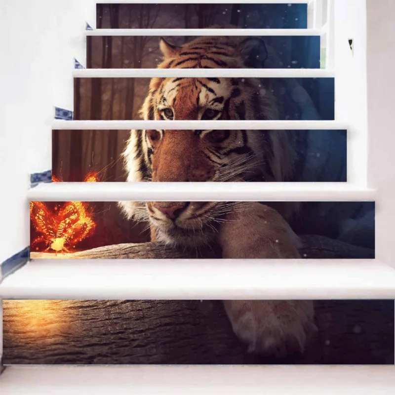 

Wall Stickers Cat Tiger Pattern 3D Self-adhesive Stair Stickers Removable PVC 6PCS/Set Home Decoration Accessories