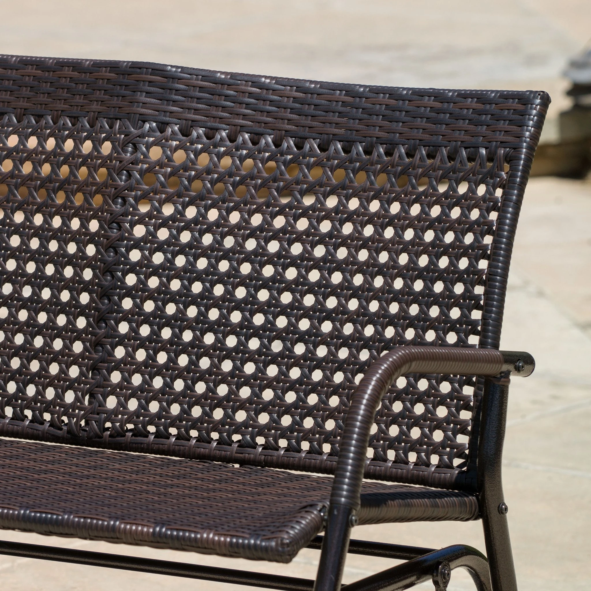 Burbank Outdoor Brown Wicker Glider Bench (2)