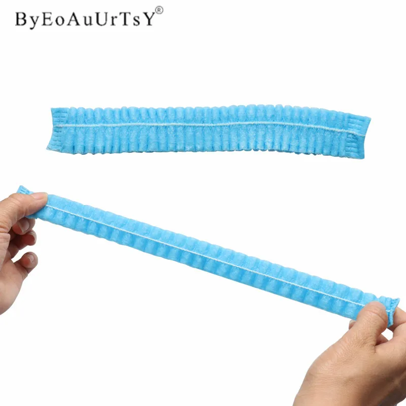 100pcs 일회용 Pleated 탄성 메쉬 모양 속눈썹 확장을위한 부직포 목욕 모자 명확한 방진 머리 모자 샤워 캡