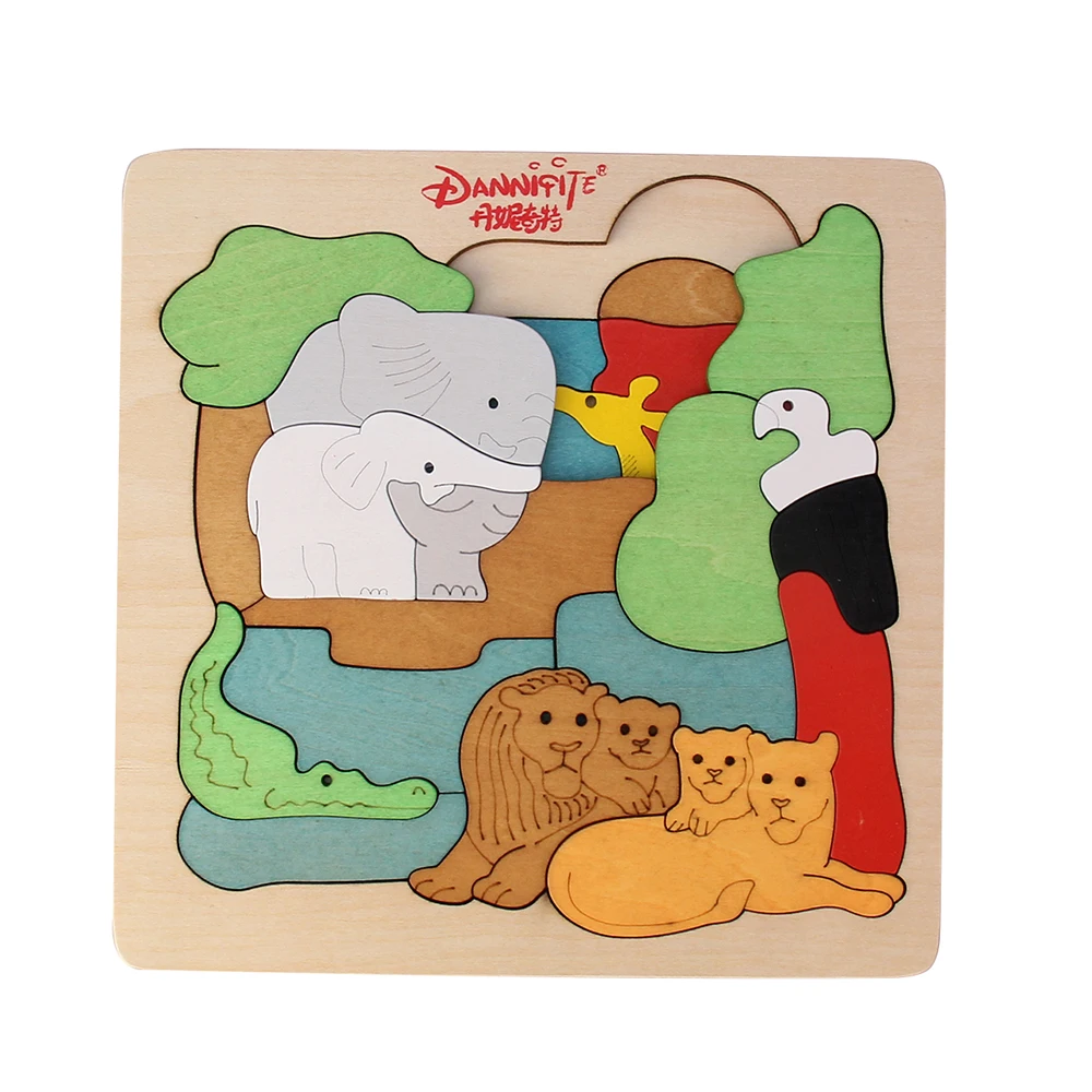 1 Piece Wooden Cartoon 3 Layers Puzzle Colorful Cartoon Animal Fun Kids Gift Early Educational Toy P0