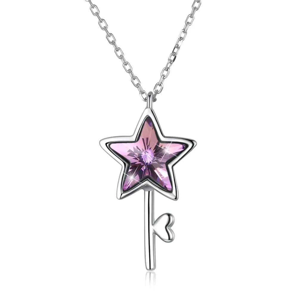 TN231 Cute 925 Sterling Silver Star Key Pendent Necklace for women Wedding Jewelry
