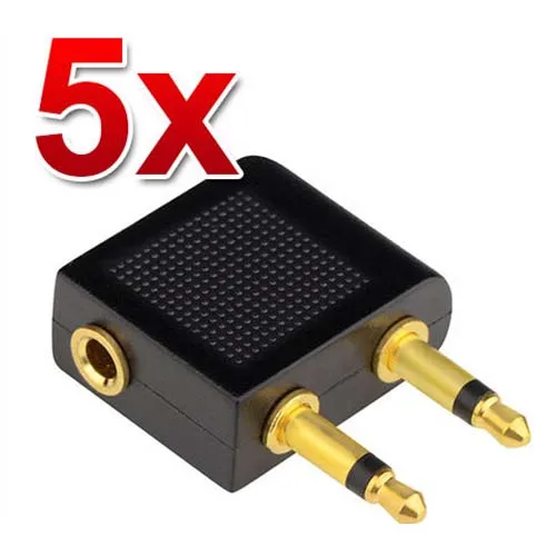 5x Airplane Airline Headphone Adapter for Audio Jack 2 Plug Air Plane