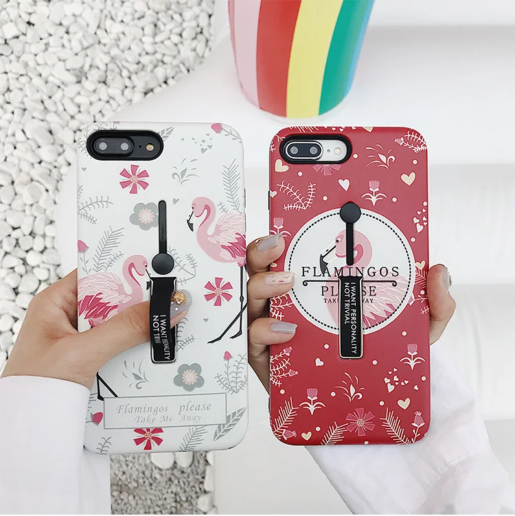 

fashion flower flamingo case For iphone 7 7Plus 8 8Plus case X Leaves Floral Case Fashion Stretch Ring Stand Cover For woman