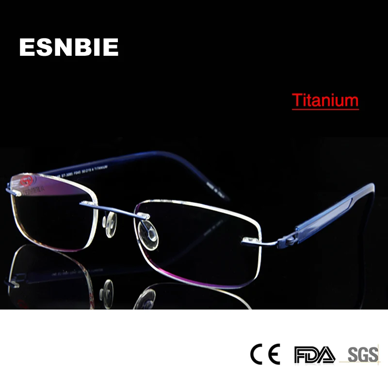 

ESNBIE Titanium Eyeglasses Rimless Glasses For Men Optical Eyeglass Frames Blue Color Prescription Glasses Frames