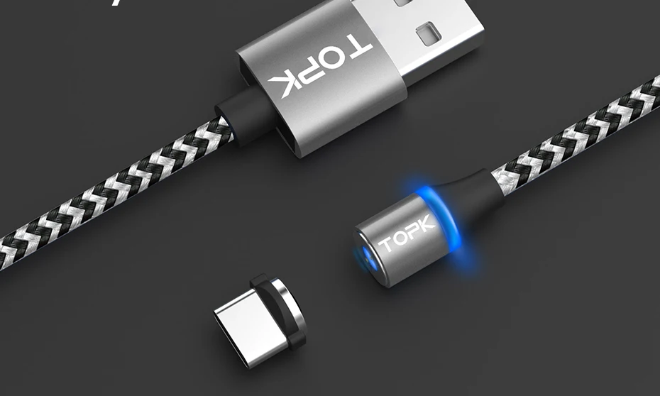 TOPK AM33 светодиодный магнитный кабель Micro USB и usb type-C кабель для samsung Xiaomi huawei LG USB кабель для iPhone Xs Max 8 7 6 Plus