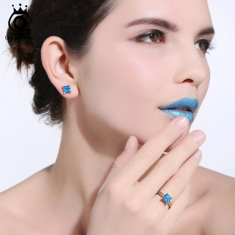 ORSA JEWELS Cute Silver Color Rings with 1.2ct Blue Austrian Cubic Zirconia for Best One 2019 Fashion Women Jewelry Ring OR138