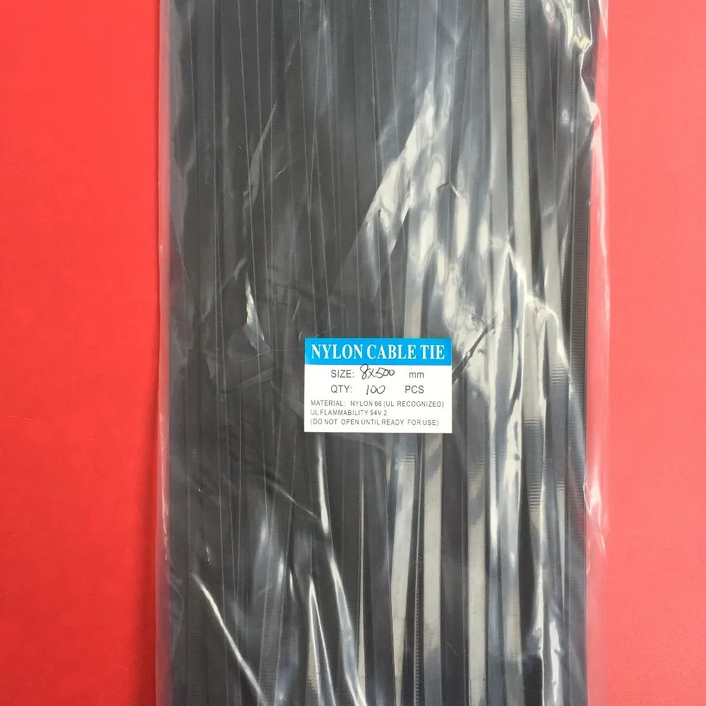 

100Pcs/pack 8*500mm High Quality width 7.6mm Black Color (National Standard) Self-locking Plastic Nylon Cable Ties,Wire Zip Tie