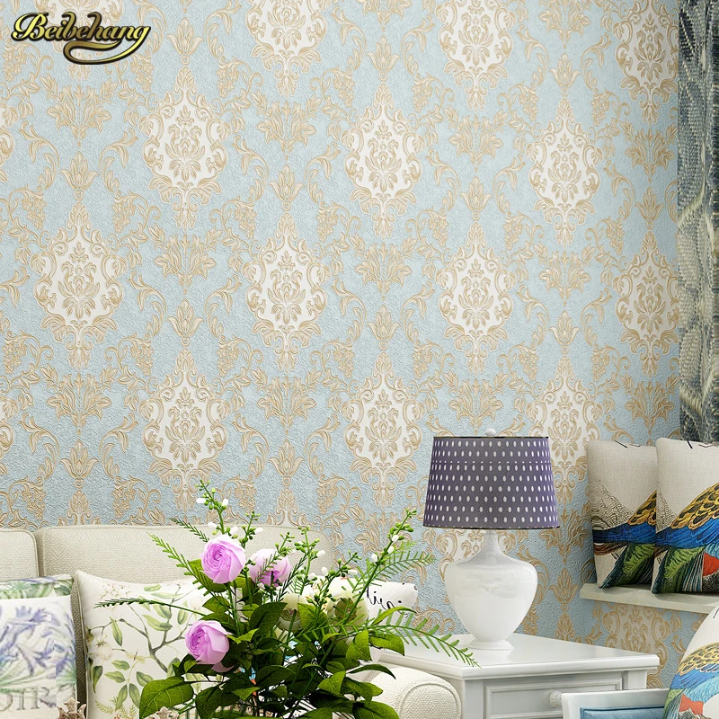 papel de parede Retro European wallpaper 3d deep embossed pvc wallpaper bedroom full of living room TV background wall paper