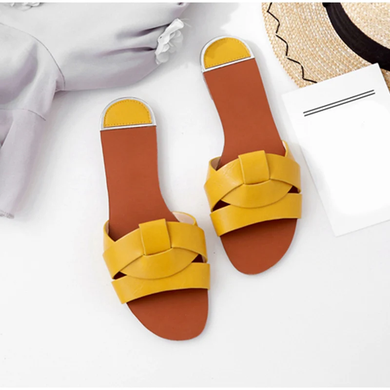 Women Slippers Slides Outdoor Ladies Flats Pu Leather Comfy Chic Soft Casual Elegant Summer Woman Fashion Shoes