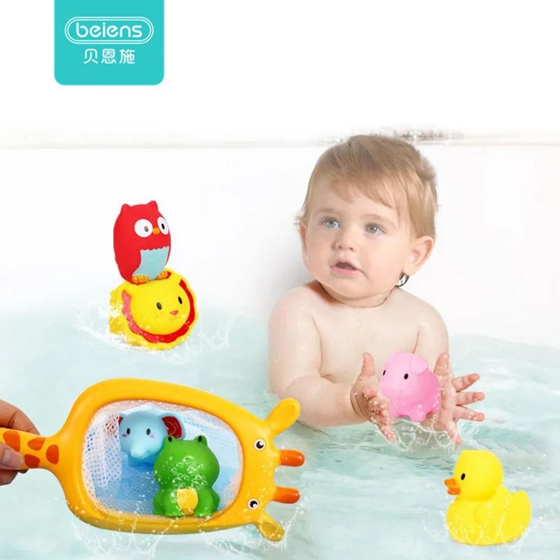 Beiens игрушки для ванной 7pcs малышей уточка сетка игрушек в ванную пляжные бассейн