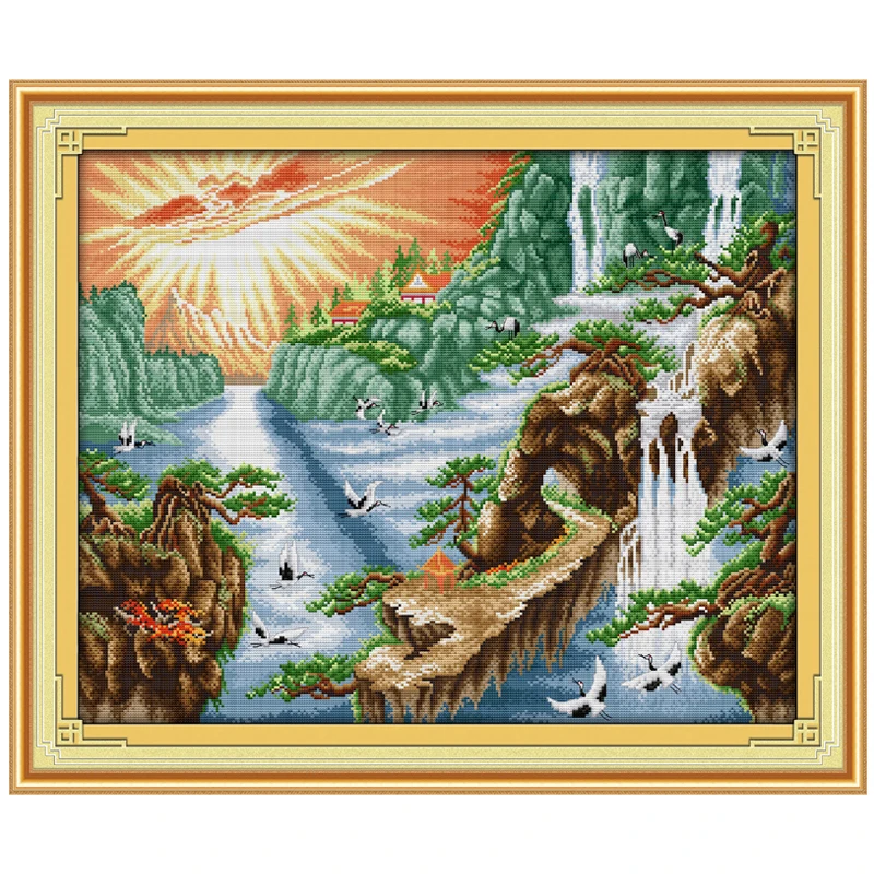 Sunshine Waterfall Patterns Counted Cross Stitch 11CT 14CT Cross Stitch
